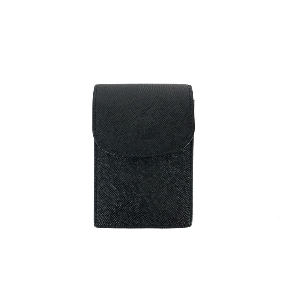 YVES SAINT LAURENT Vintage Black Leather Cigarette Case with Gold Hardware - ...